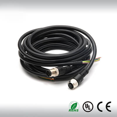 M12 4 pin 6pin connector extension waterproof cable assembly