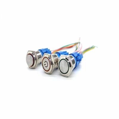 12/16/19/22/25/28/30mm ON OFF latching metal push button with connector led push button light
