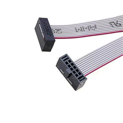 1.27mm pitch IDC 10PIN plug cold pressed UL2678 0.635mm gray flat cable, length 76mm