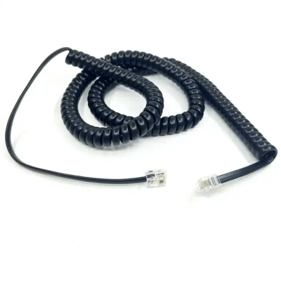 1m 2m 3m 5m 10m spiral telephone cable, RJ11 To RJ11/RJ9 black PVC telephone cable