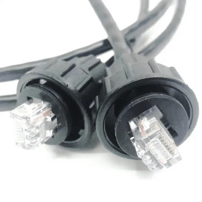 IP67 waterproof RJ45 connector cable, RJ45 male to male panel mount ethernet cable
