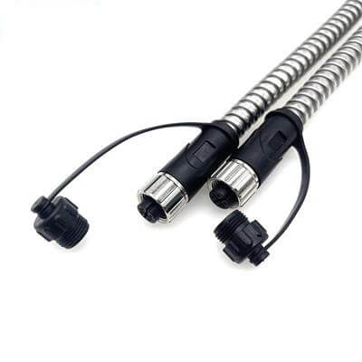 IP67 M12 4Pin Male to Female Extension Waterproof Cable 304 Stainless Steel Prote