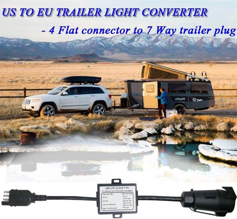 US TO EU TRAILER LIGHT CONVERTER, 4 Flat connector to 7 Way trailer plug US TO EU TRAILER LIGHT CONVERTER, 4 Flat connector to 7 Way trailer plug