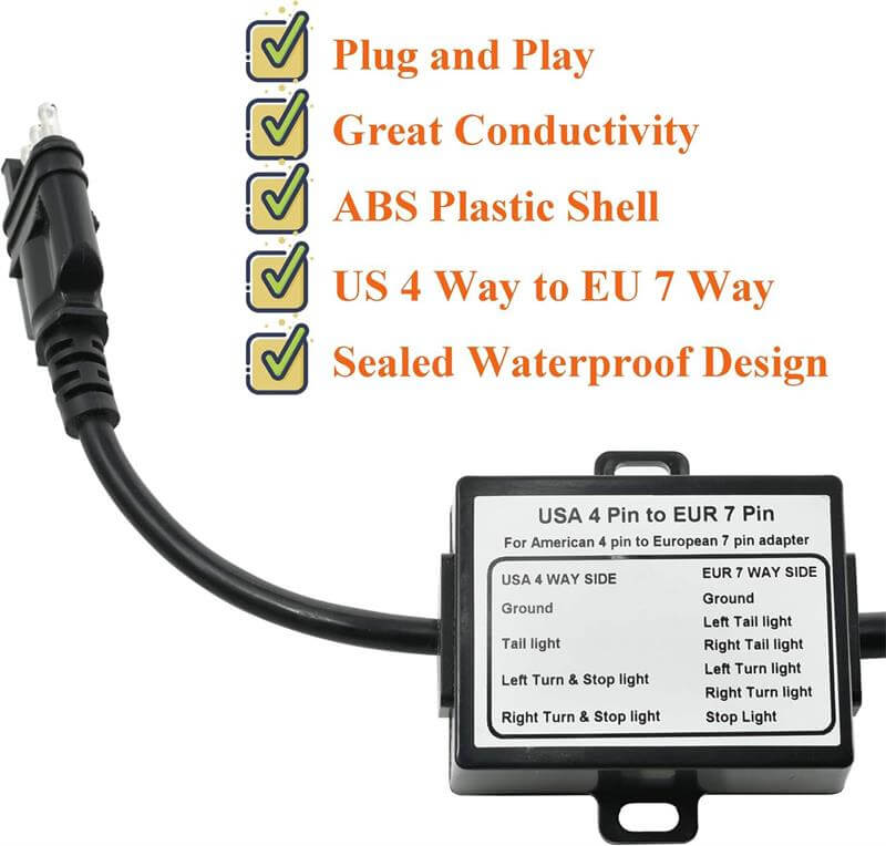 USA 4 Pin to EUR 7 Pin, For American 4 pin to European 7 pin adapter
