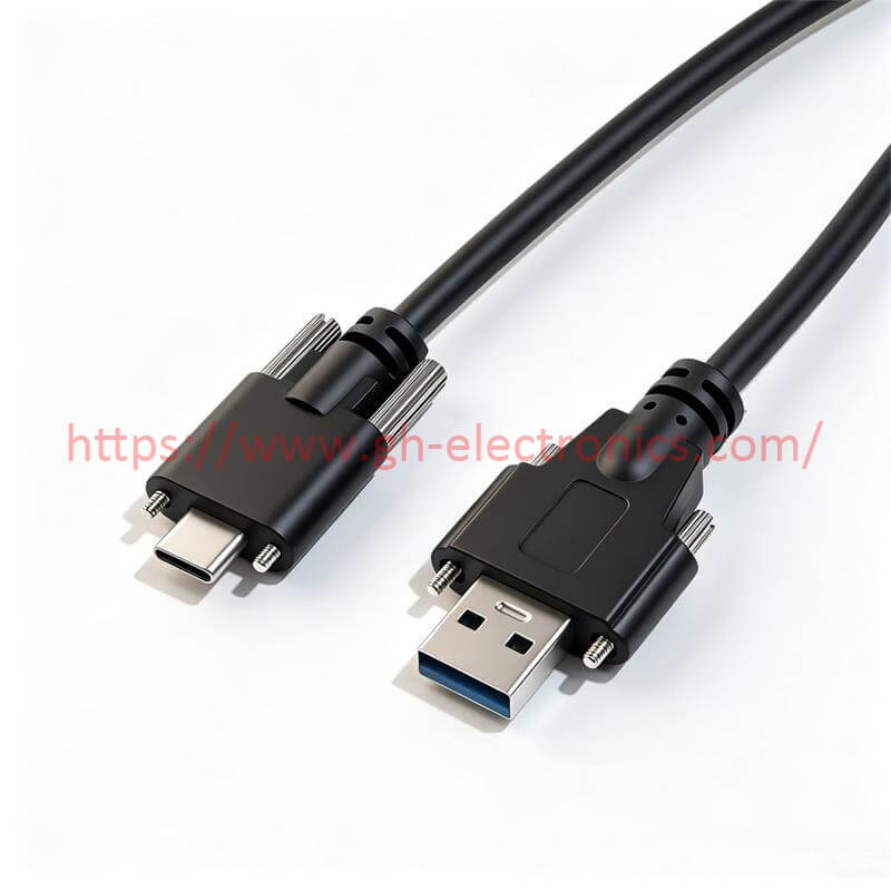 right angle screw lock USB C industrial cable assembly industrial wiring harness