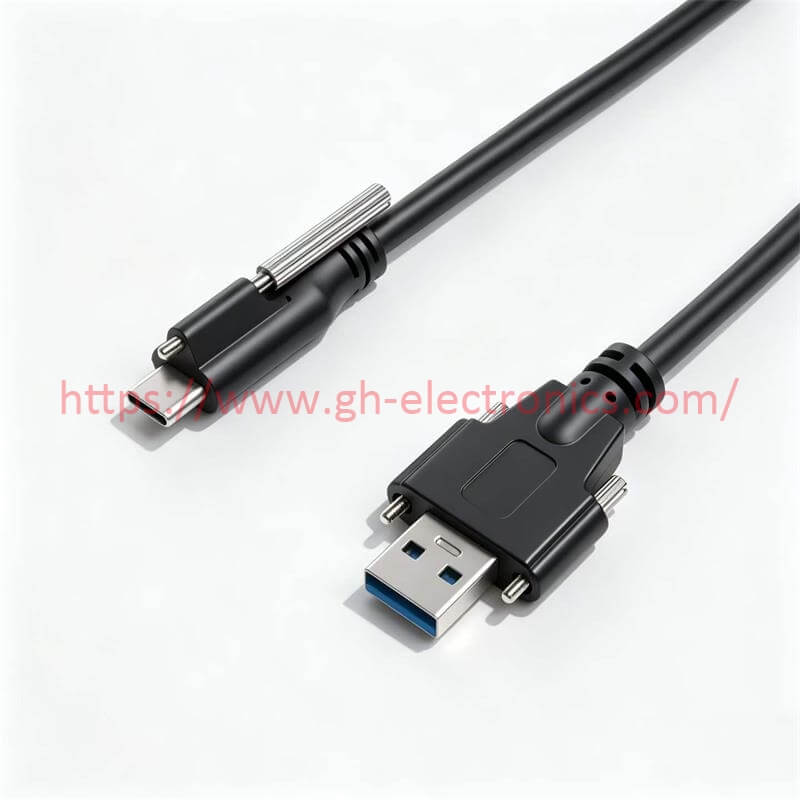 straight locking USB C industrial wiring harness screw lock industrial data cable
