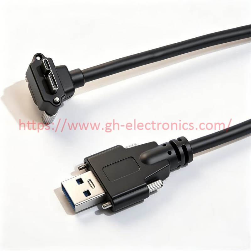locking industrial USB cable assembly right angle micro USB panel mount wiring harness