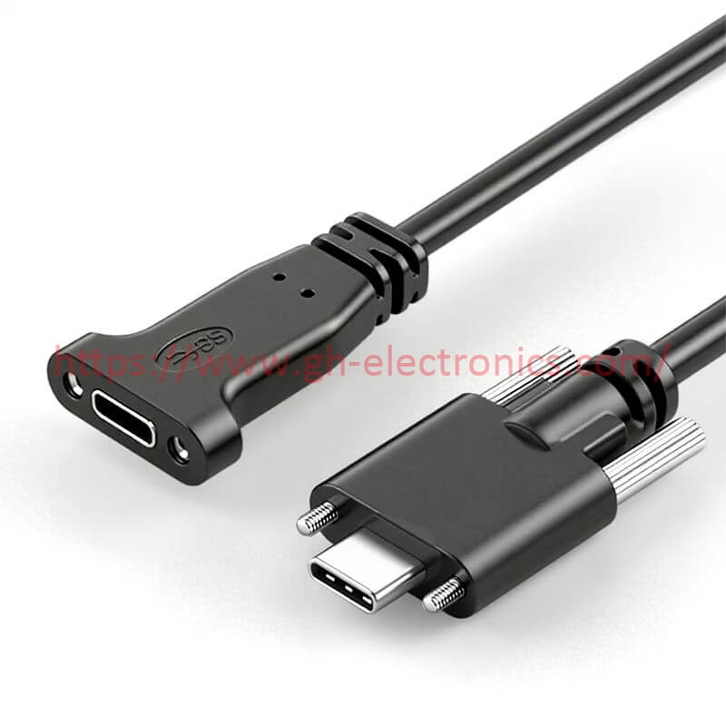 panel mount USB C female to locking USB C industrial cable assembly
