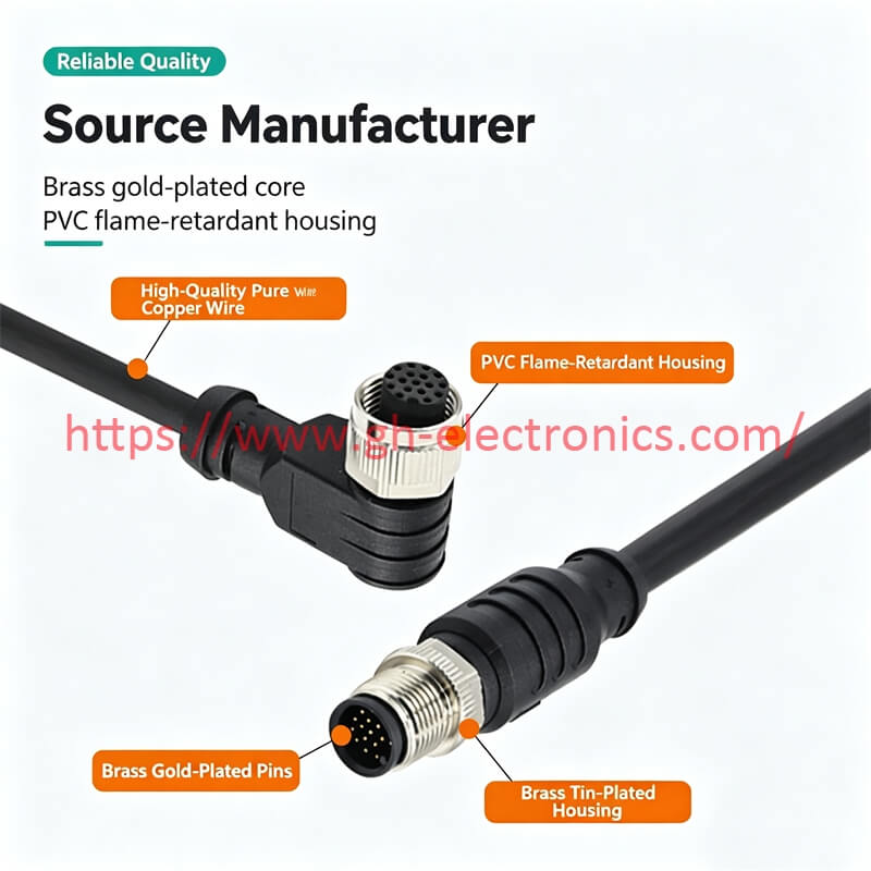 internal structure gold-plated pin shielded M12 industrial wiring harness high durability cable