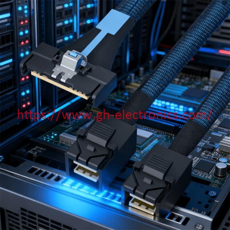 MCIO 8X to dual Mini SAS HD SFF‑8643 NVLink expansion cable for GPU training cluster