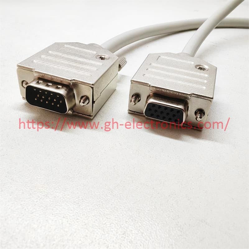 Metal housing HDB15 D‑SUB connector end view for custom extension wiring harness