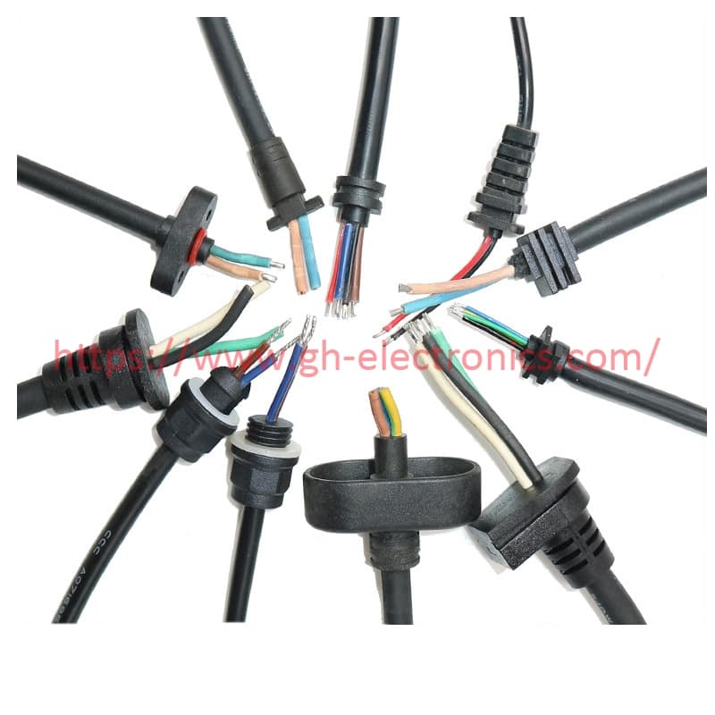 Custom SR strain relief overmolded cable assembly, various SR tail clip samples display