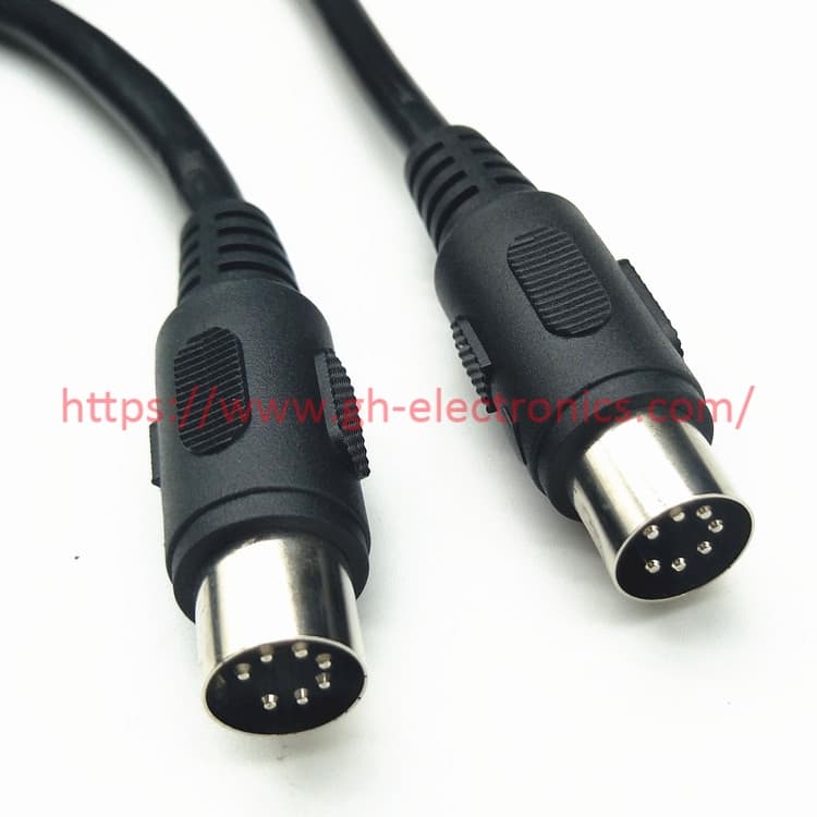 Coiled 8‑core large DIN male to male cable, custom MIDI harness for piano keyboard pedal connection Coiled 8‑core large DIN male to male cable, custom MIDI harness for piano keyboard pedal connection