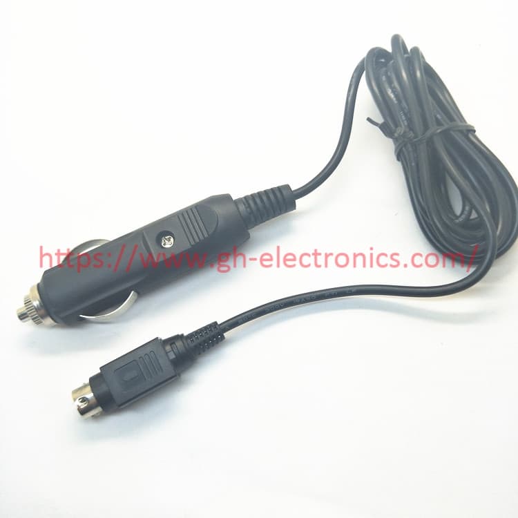 US style car cigarette lighter plug to Power DIN charging cable close‑up view vehicle power supply harness US style car cigarette lighter plug to Power DIN charging cable close‑up view vehicle power supply harness