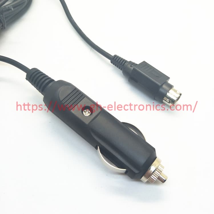 Coiled 12V car cigarette lighter to Power DIN power cable custom automotive wiring harness