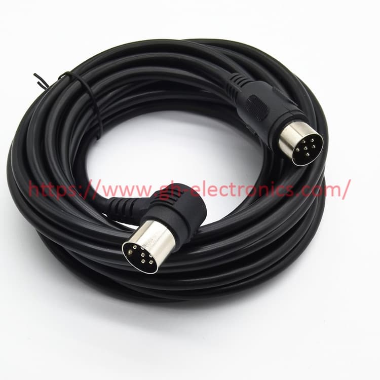 6 pin large DIN right angle to straight extension cable coiled MIDI cord for digital piano pedal signal connection 6 pin large DIN right angle to straight extension cable coiled MIDI cord for digital piano pedal signal connection
