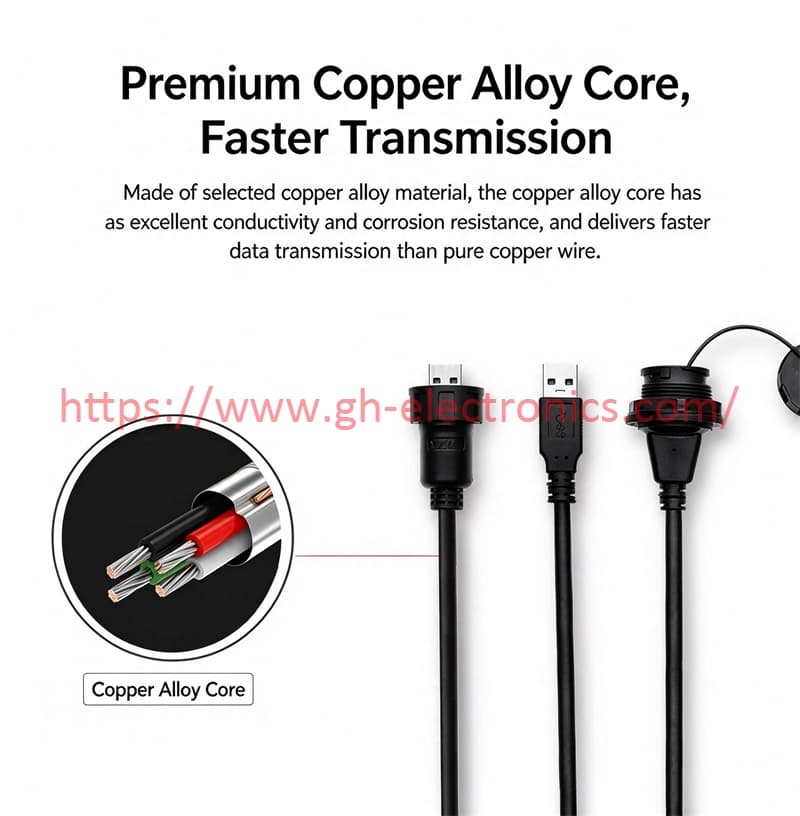 Panel mount USB 2.0 male to female waterproof extension cable with dust cap